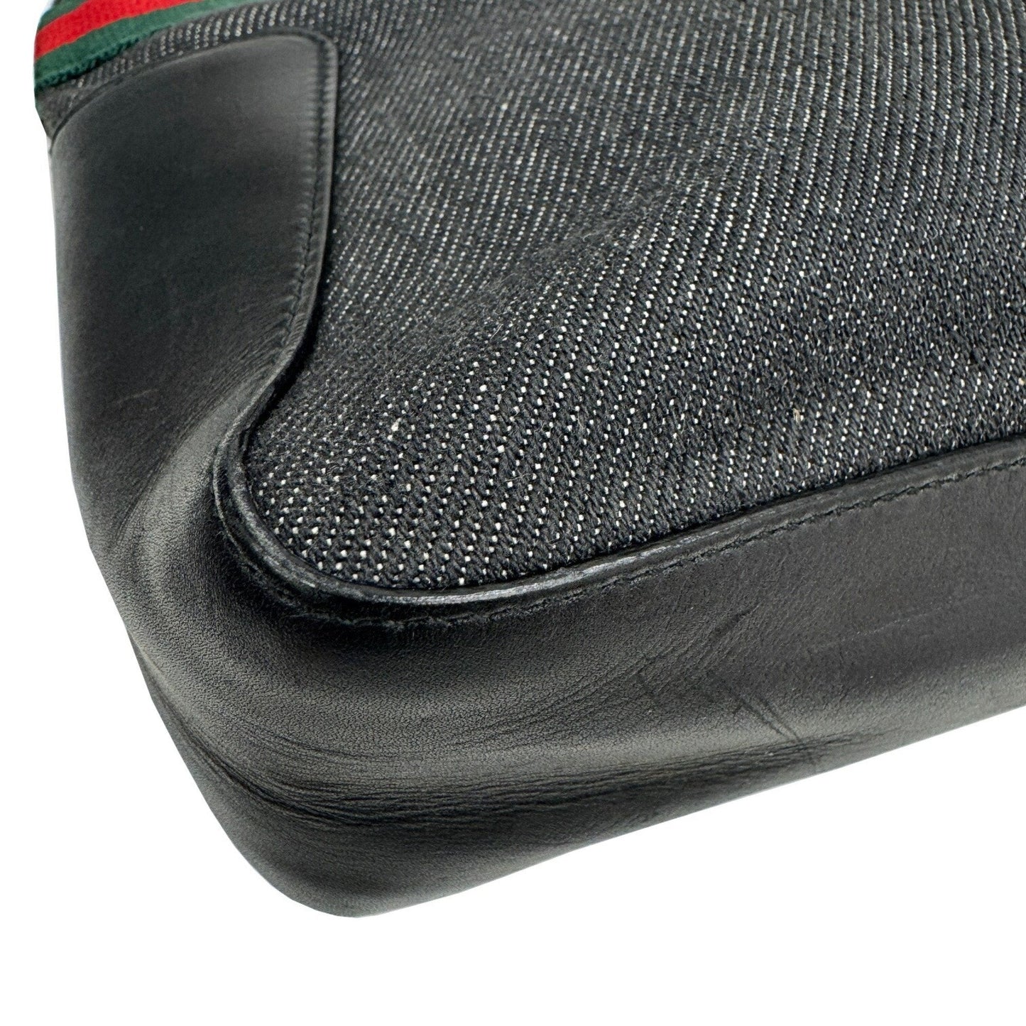 Gucci Sherry Line Black Denim Leather Handbag Tote Bag ( )