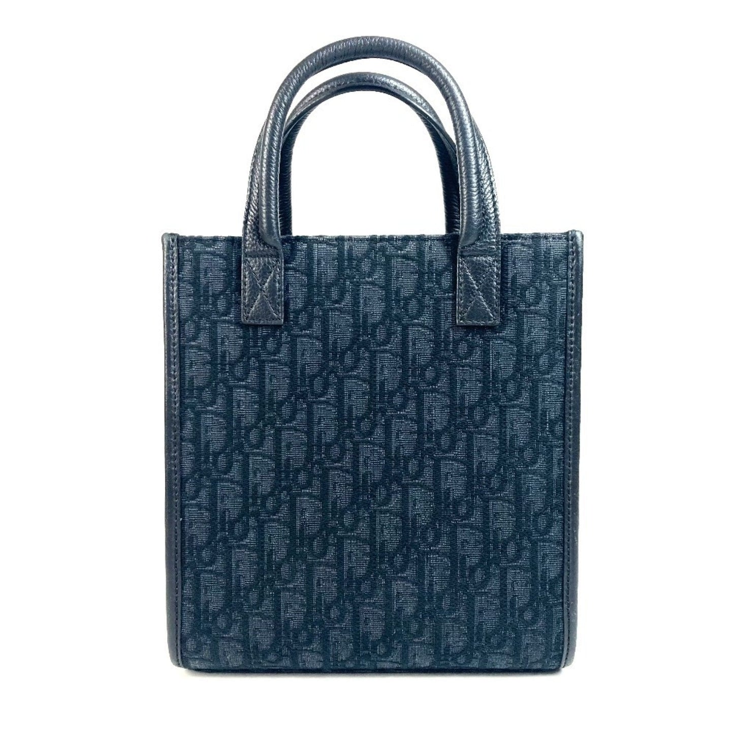 Christian Dior Black Dark Navy Canvas Leather Handbag Tote Bag ()