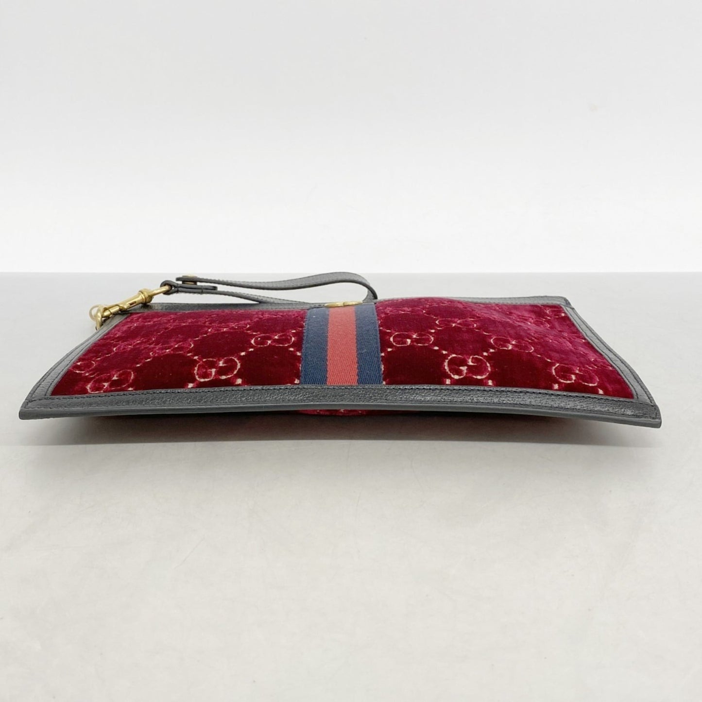 Gucci Black Red Color Velvet Leather Clutch Bag ( )