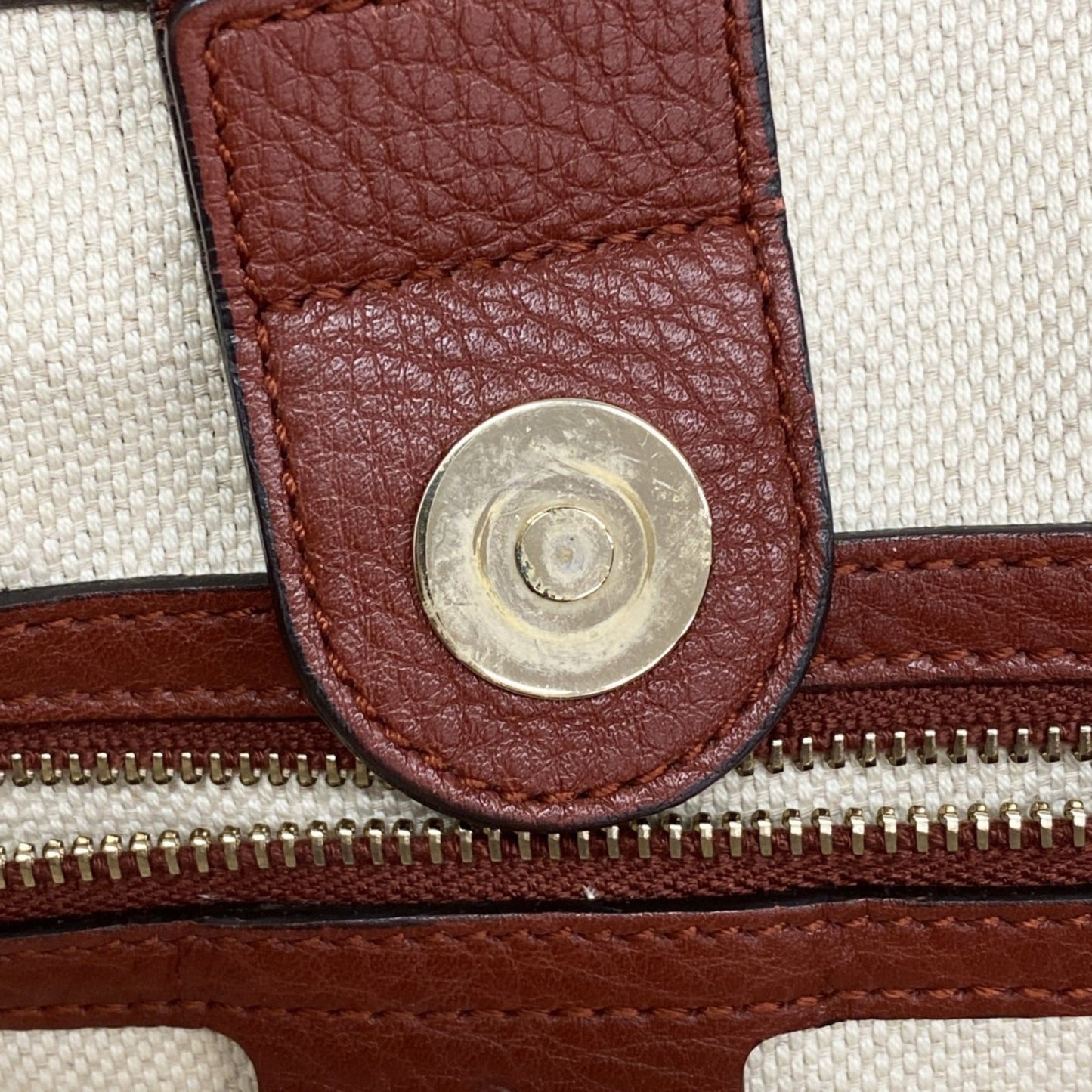 Gucci Beige Red Color Canvas Tote Bag ( )