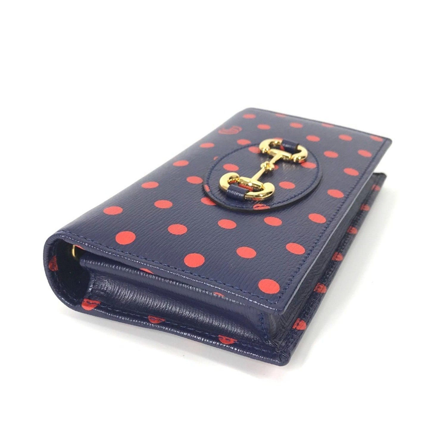Gucci Navy Red Color Leather Chain/Shoulder Wallet ( )