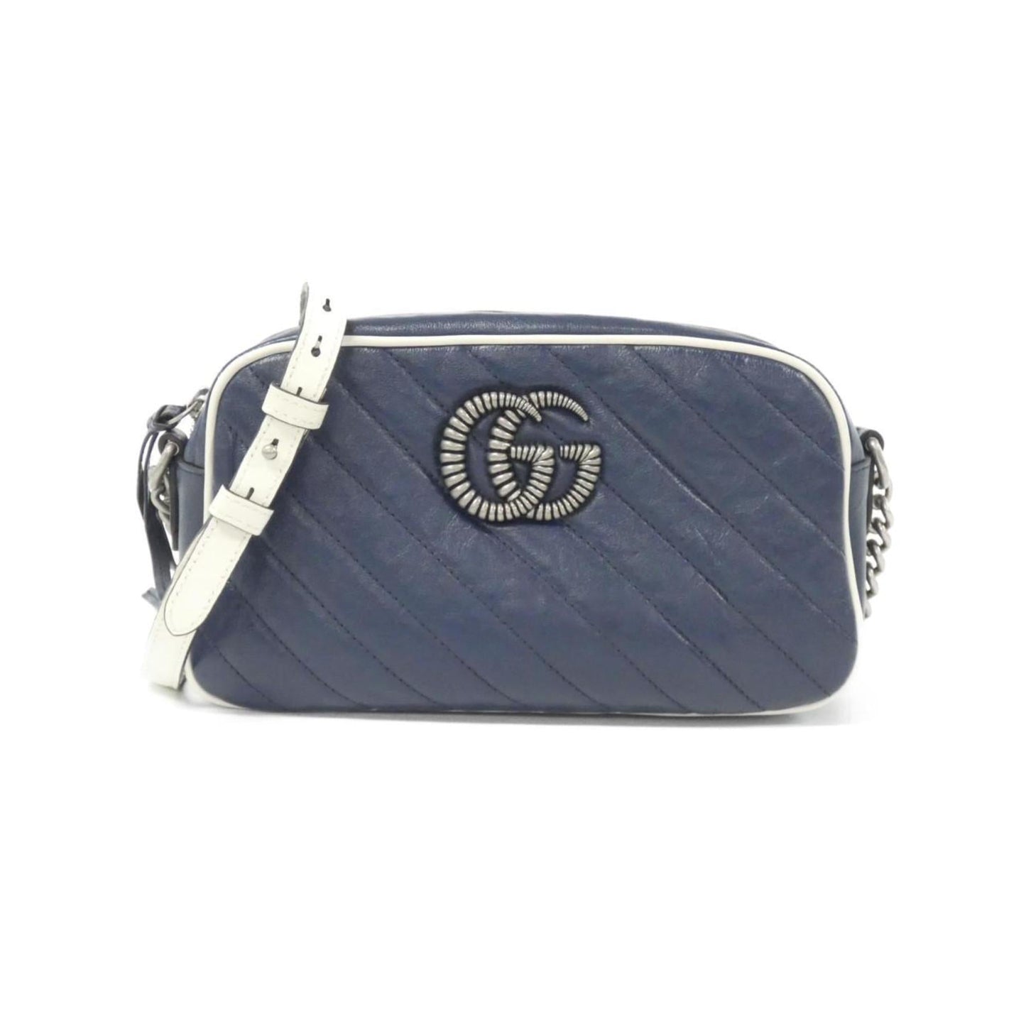 Gucci Gg Marmont Blue White Leather Shoulder Bag ( )