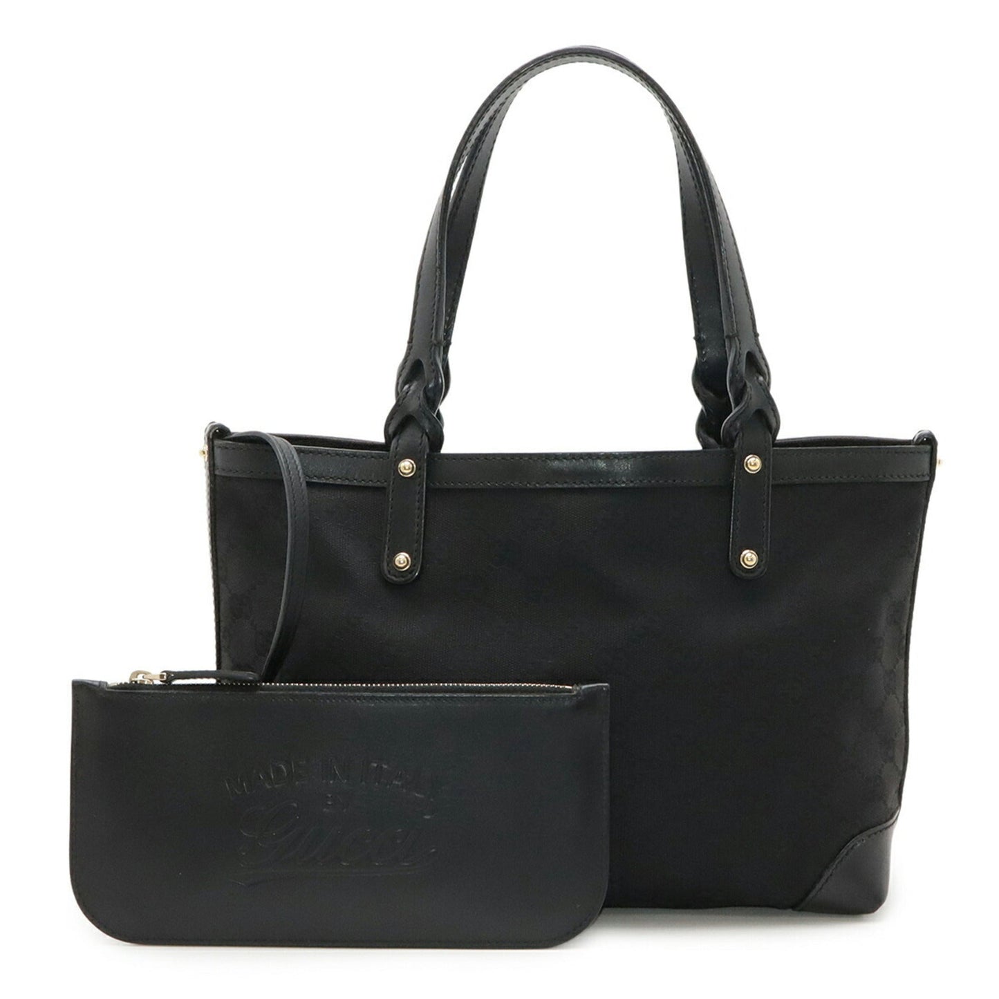 Gucci Black Canvas Leather Handbag Pouch Tote Bag ( )