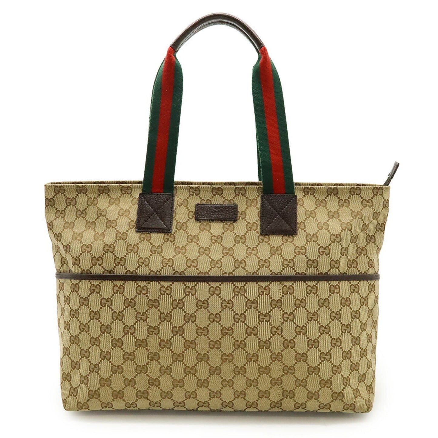 Gucci Beige Green Ivory Khaki Red Color Gg Canvas Leather Shoulder Bag Tote Bag ( )