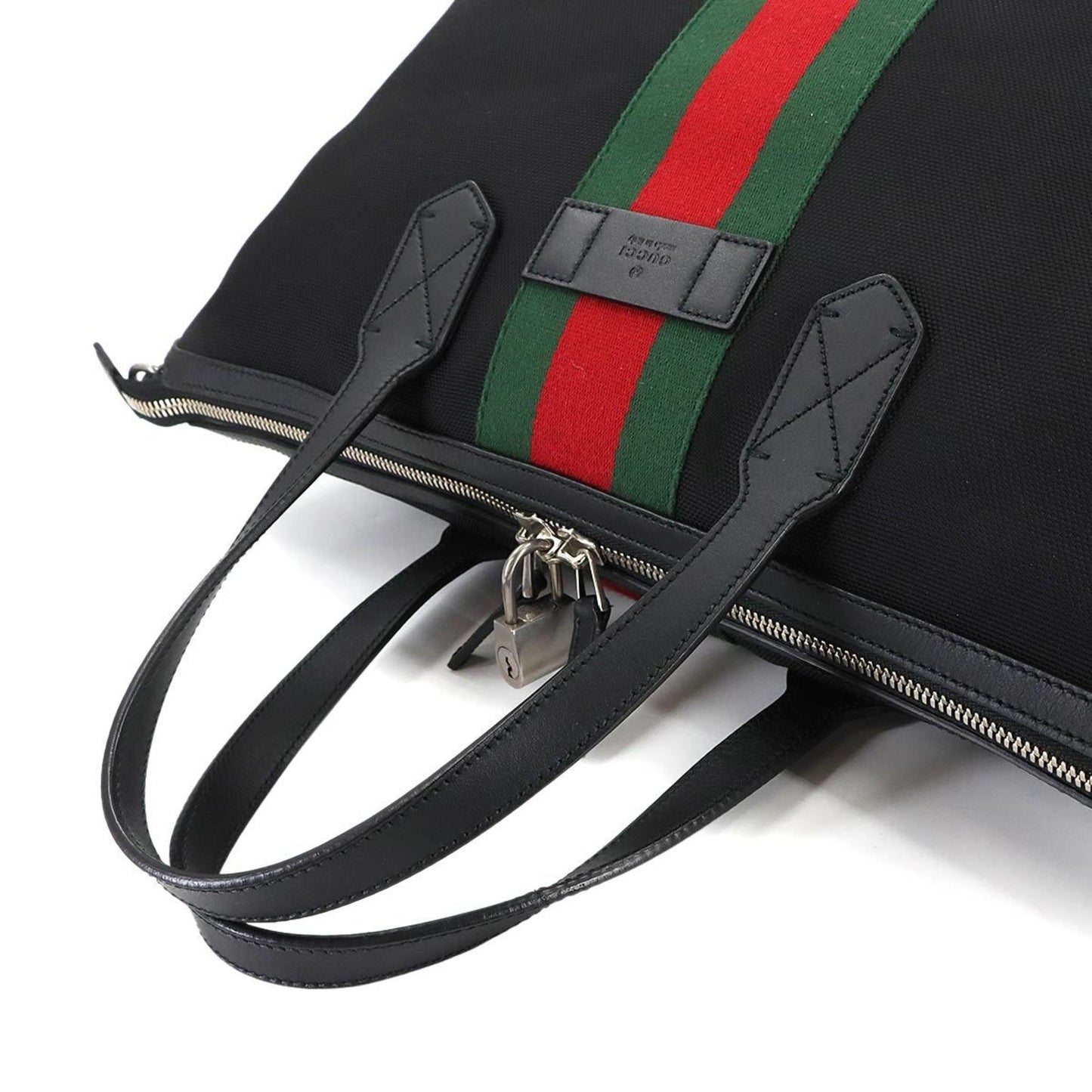 Gucci Black Nylon Canvas Leather Shoulder Bag Tote Bag ( )