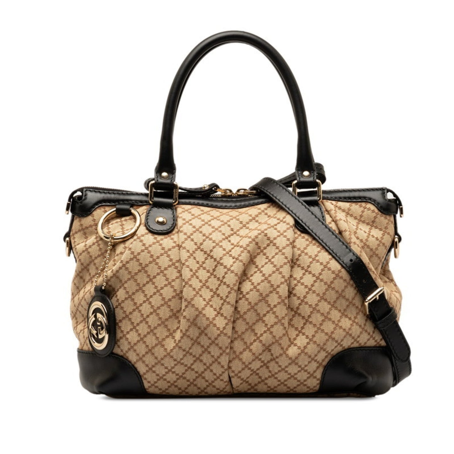 Gucci Diamante Beige Black Canvas Handbag Shoulder Bag ( )