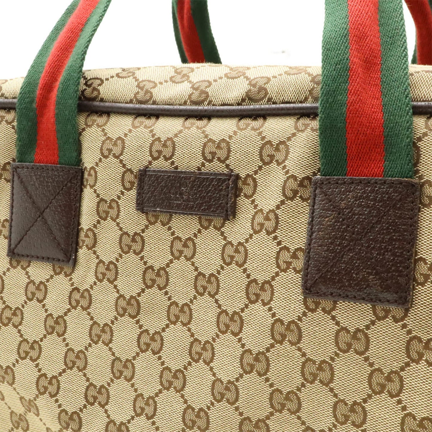 Gucci Beige Green Red Color Canvas Leather Boston Bag Shoulder Bag ( )