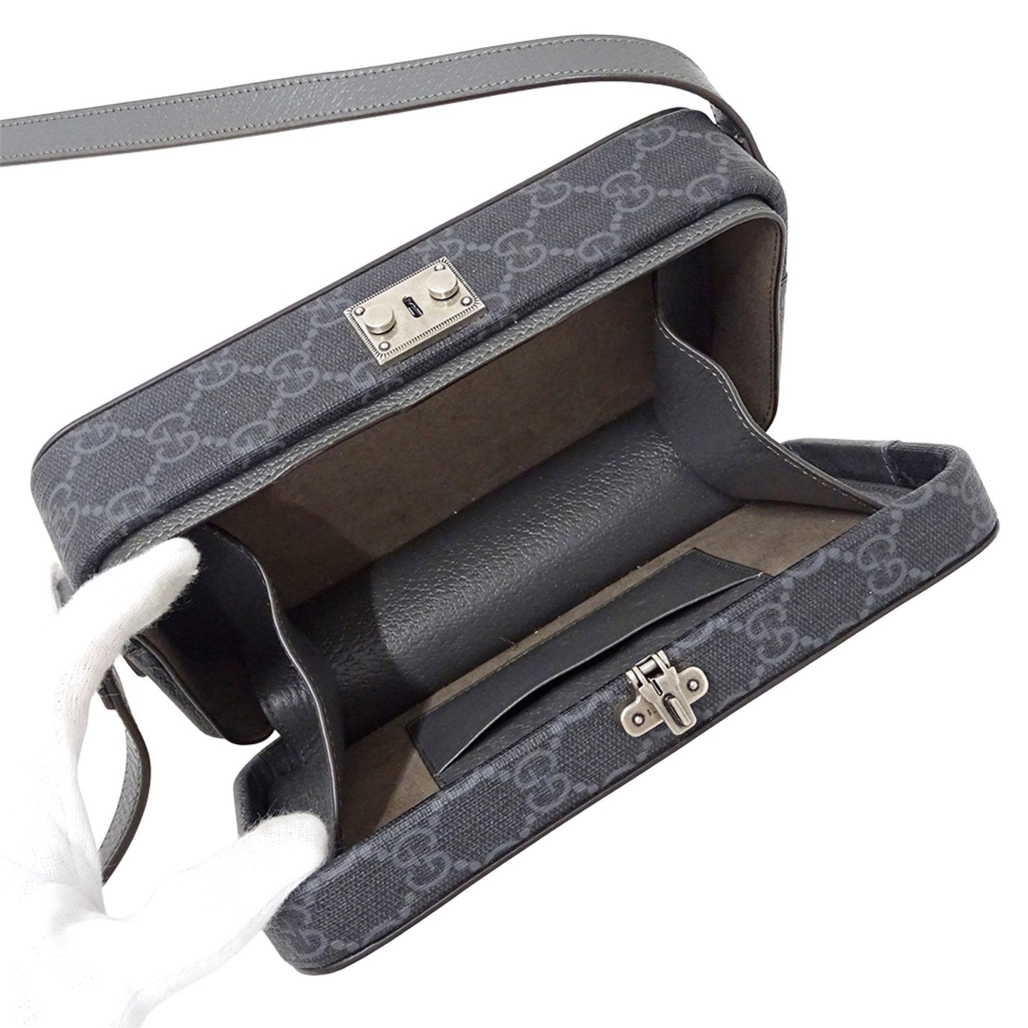 Gucci Black Gray Gg Supreme Canvas Shoulder Bag ( )