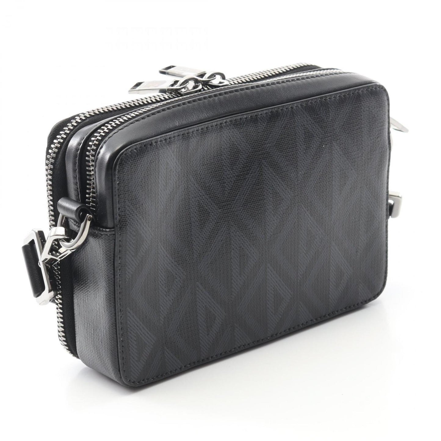 Christian Dior Black Gray Pvc Coated Canvas Leather Messenger Bag Shoulder Bag ()