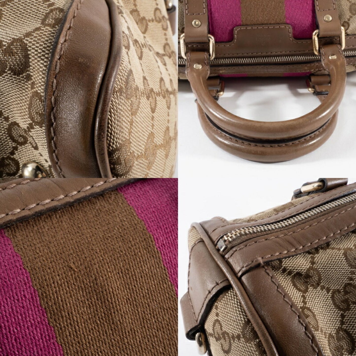Gucci Brown Pink Gg Canvas Leather Boston Bag Shoulder Bag ( )