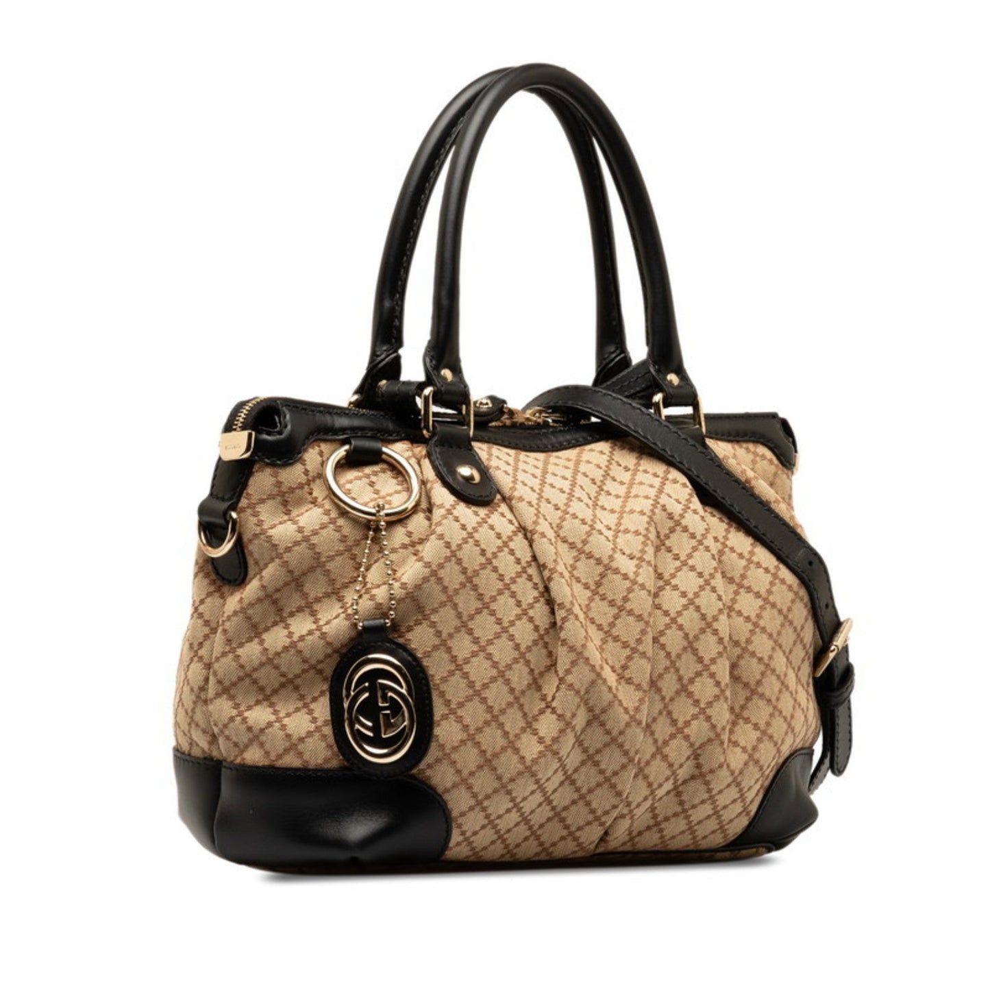 Gucci Diamante Beige Black Canvas Handbag Shoulder Bag ( )