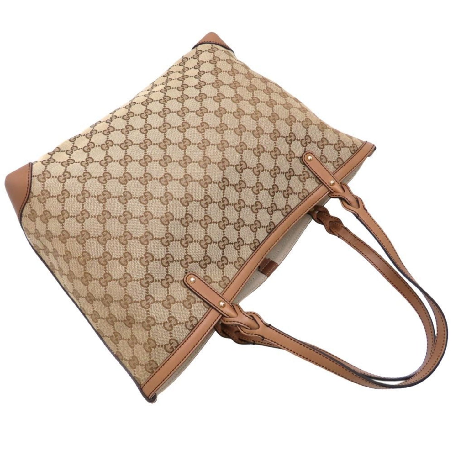 Gucci Gg Canvas Beige Brown Gg Canvas Leather Tote Bag ( )