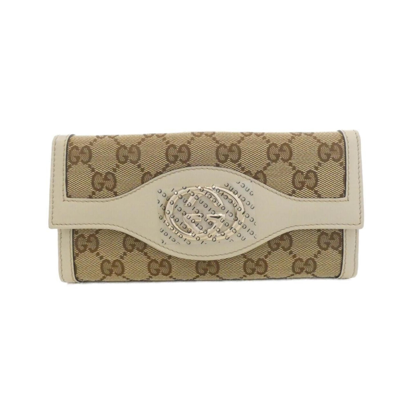 Gucci Beige White Gg Canvas Leather Long Wallet (Bi-Fold) ( )