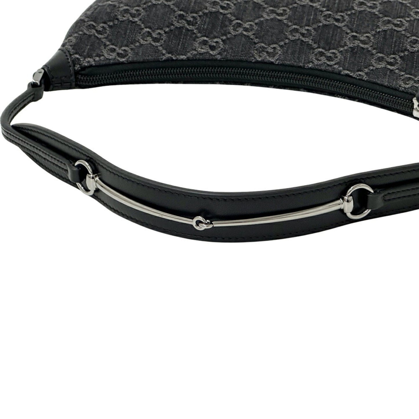 Gucci Black Gray Denim Leather Shoulder Bag ( )