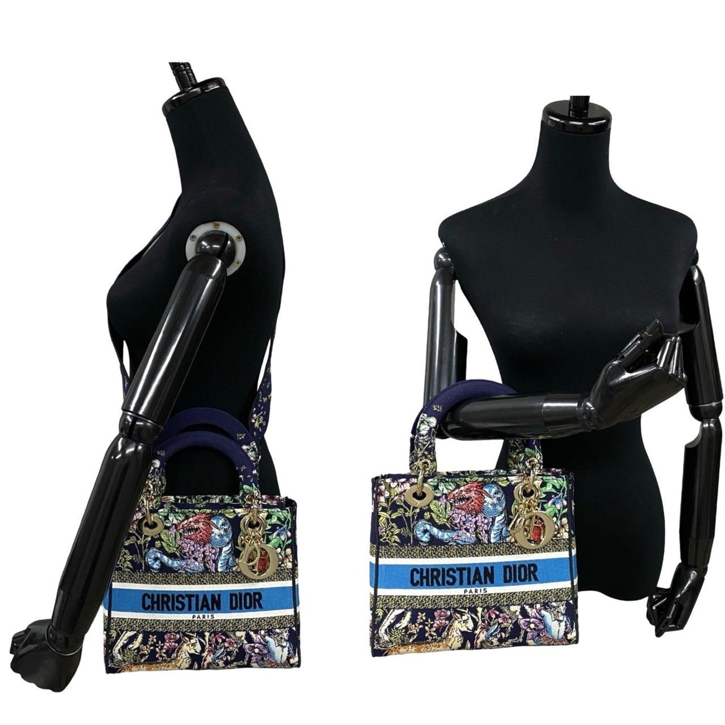 Christian Dior Blue Gold Canvas Shoulder Bag ()