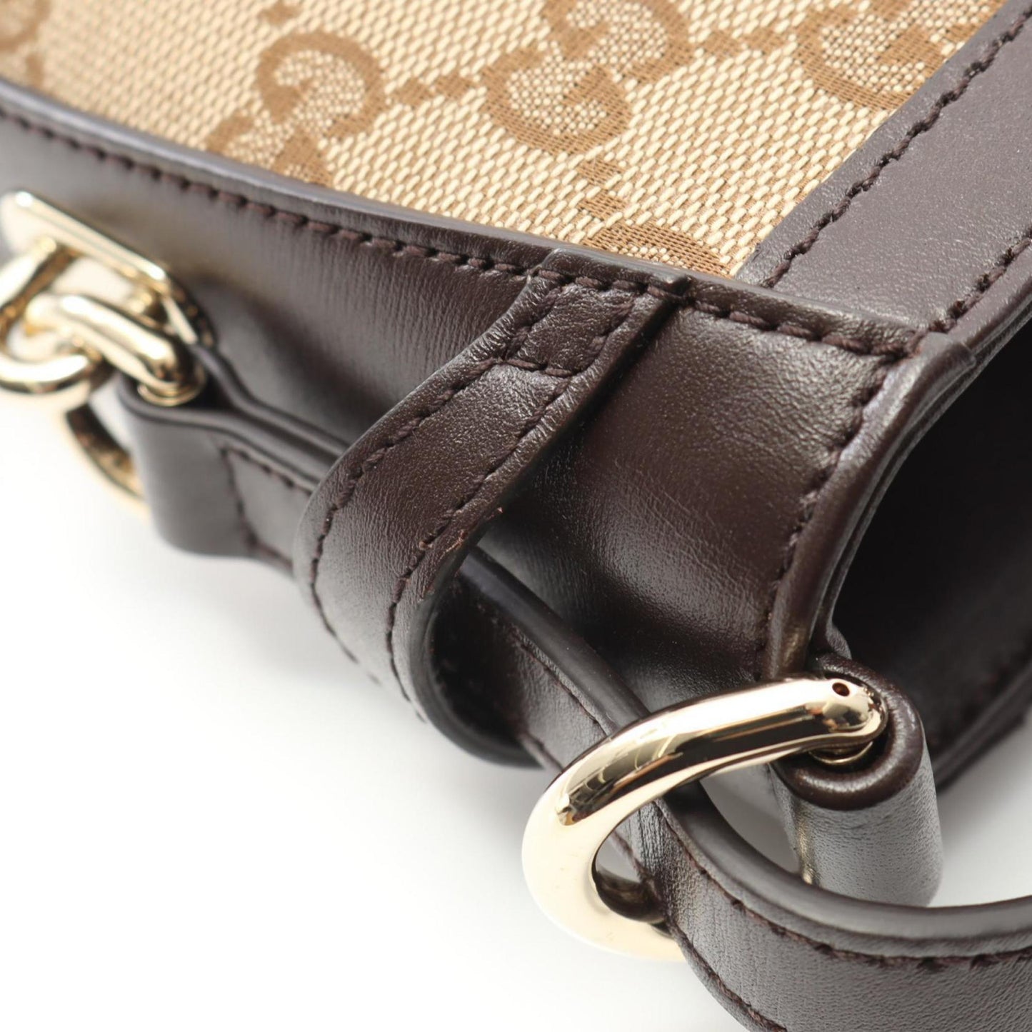 Gucci Beige Brown Canvas Leather Shoulder Bag ( )