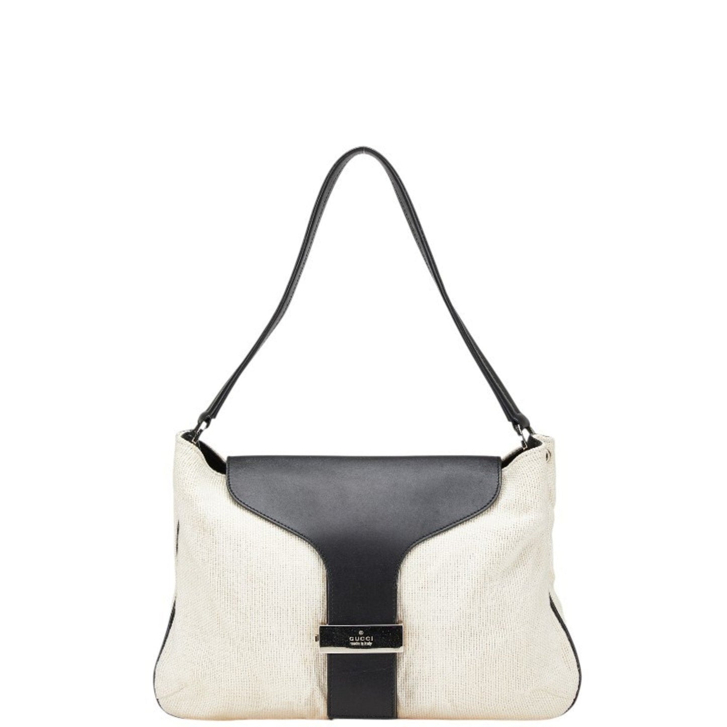 Gucci Black Ivory Canvas Leather Handbag Shoulder Bag ( )