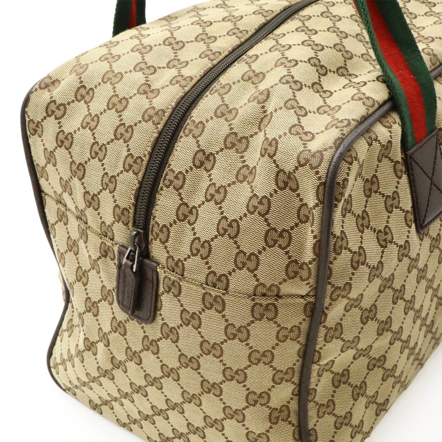 Gucci Beige Green Red Color Canvas Leather Boston Bag Shoulder Bag ( )