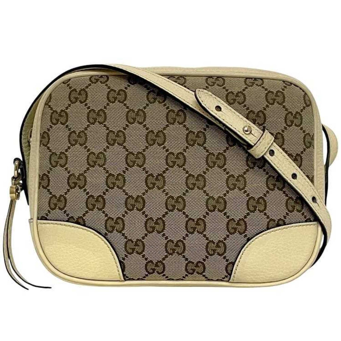 Gucci Beige White Canvas Leather Shoulder Bag ( )
