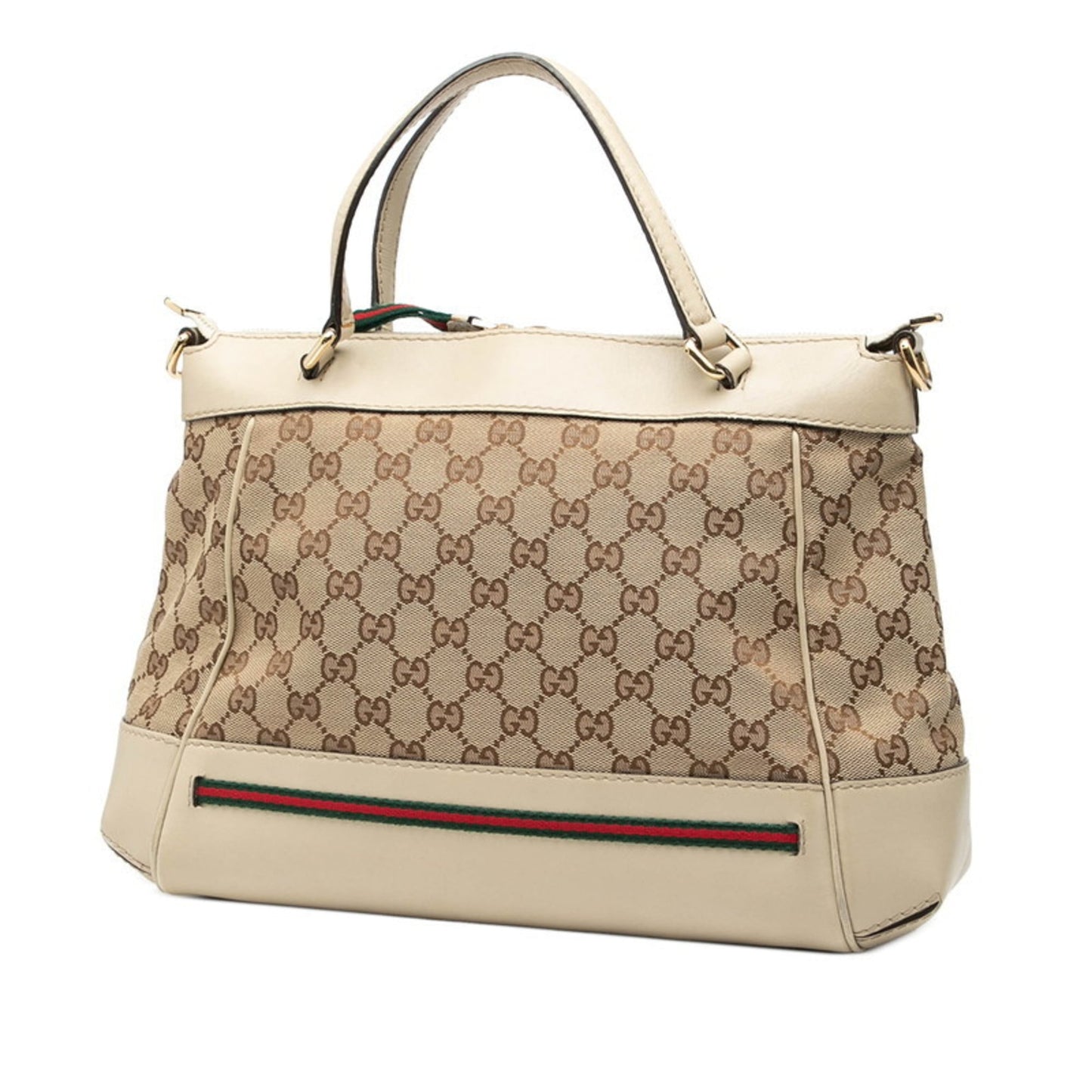 Gucci Gg Canvas Beige Ivory Leather Handbag Shoulder Bag ( )