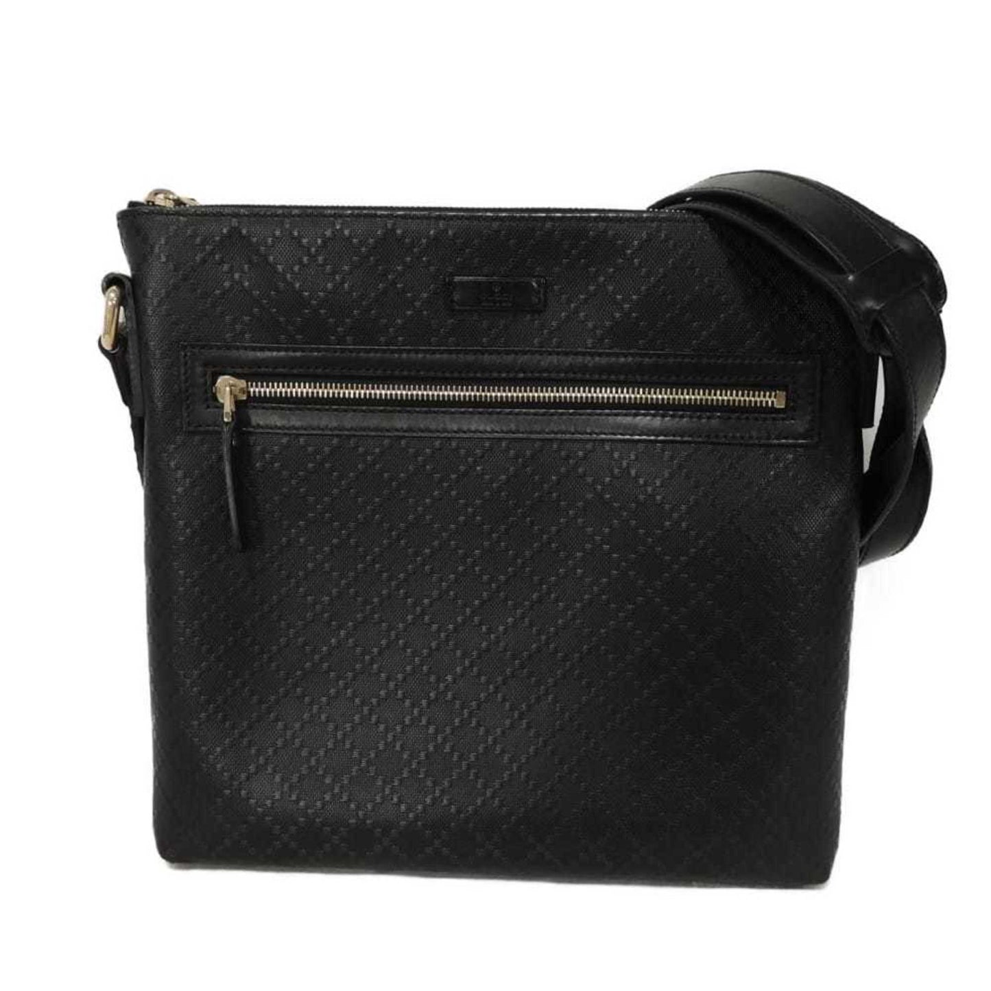 Gucci Diamante Black Leather Messenger Bag Shoulder Bag ( )