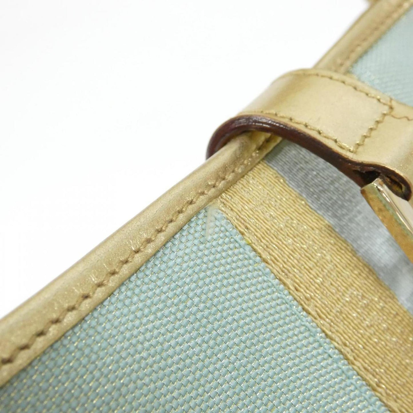 Gucci Gold Light Blue Canvas Leather Shoulder Bag ( )