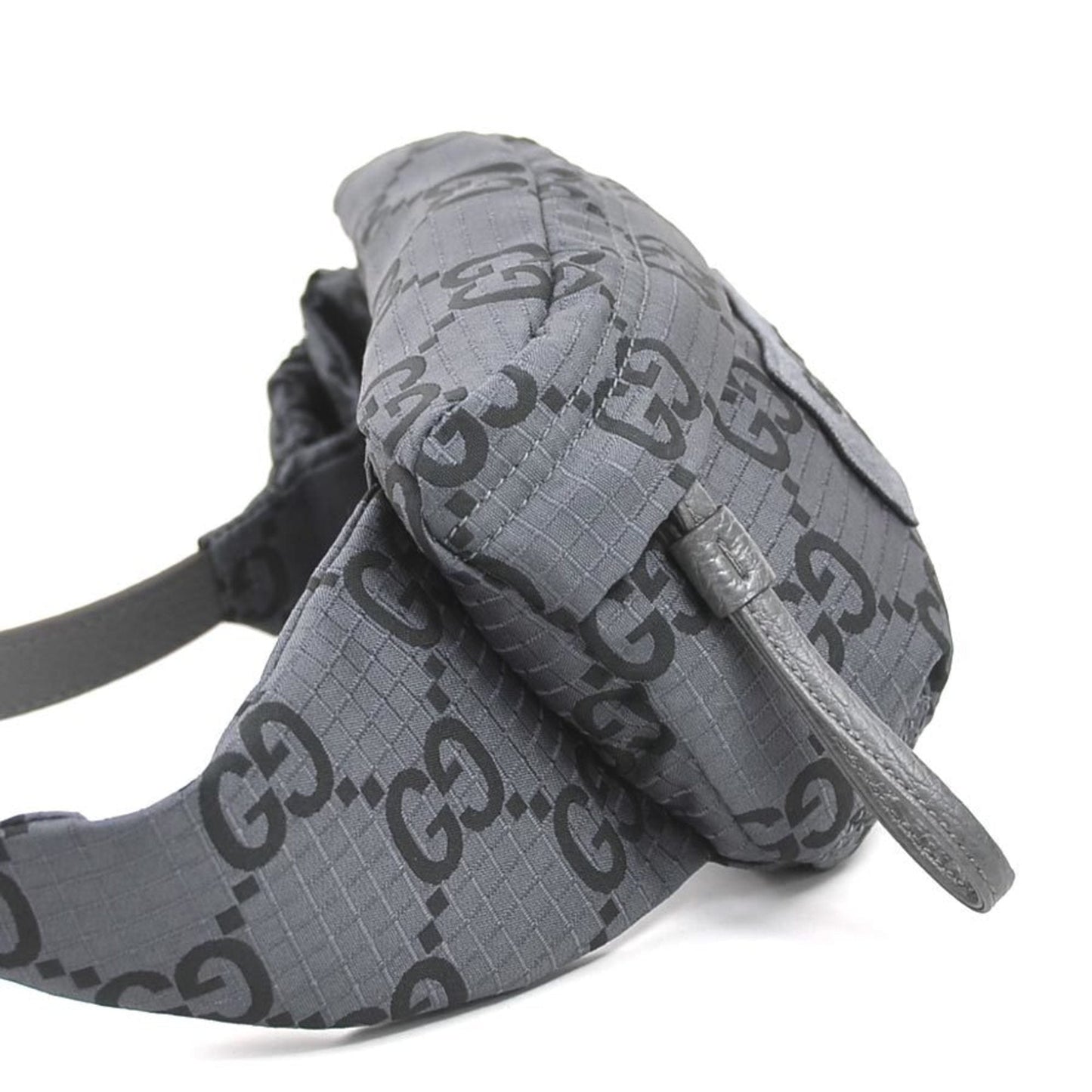 Gucci Black Gray Nylon Leather Fanny Pack Sling Bag ( )