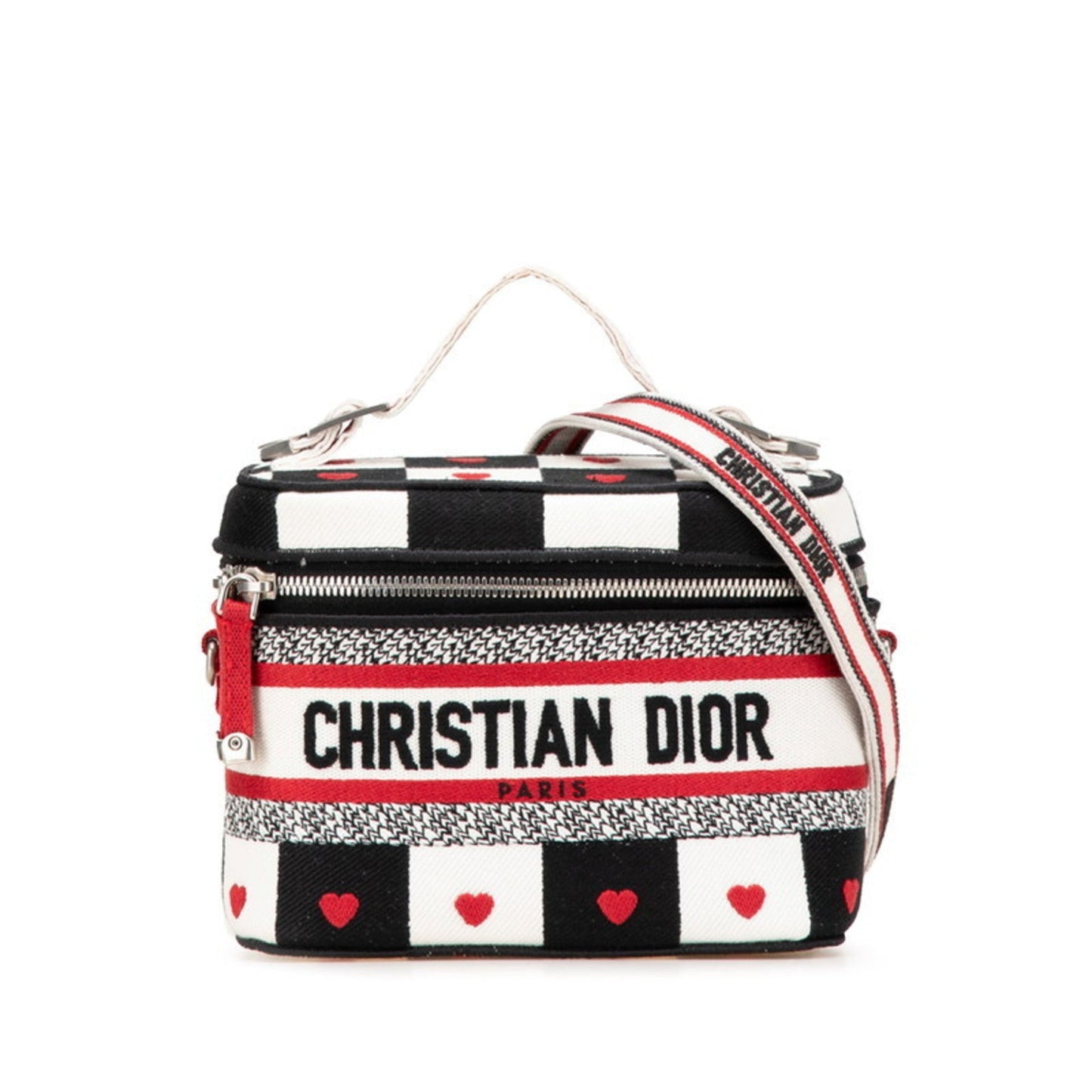 Christian Dior Black Red Color White Canvas Handbag Vanity Bag ()