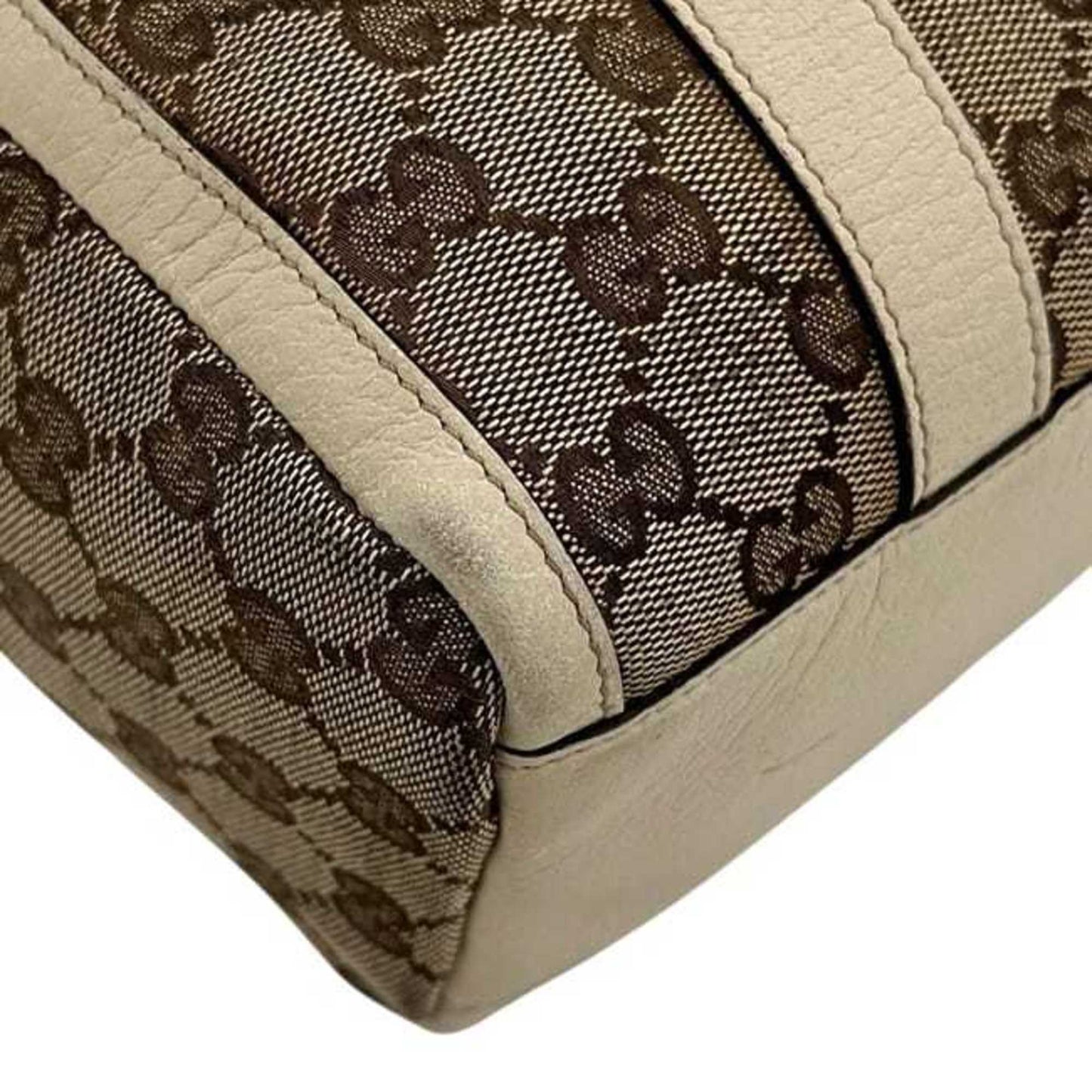 Gucci Beige White Canvas Leather Boston Bag Handbag ( )