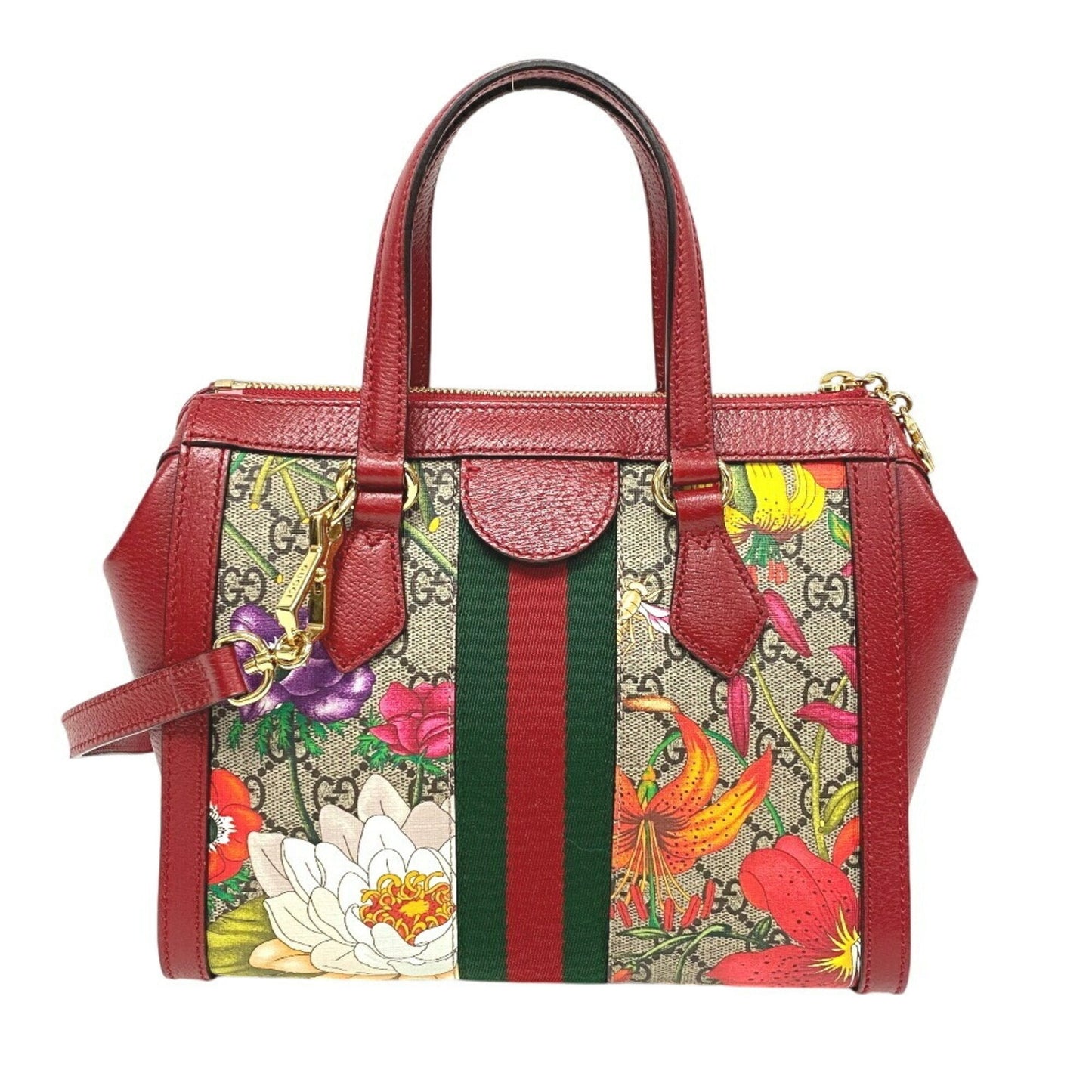 Gucci Beige Red Color Leather Pvc Handbag Shoulder Bag