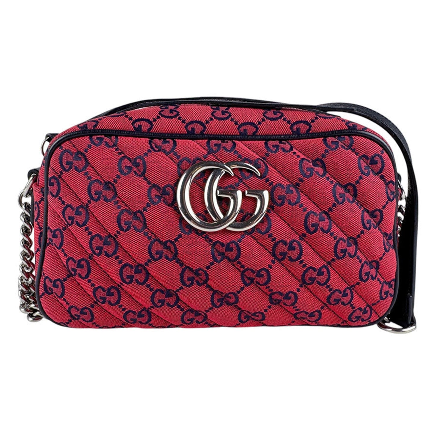 Gucci Navy Red Color Gg Canvas Leather Shoulder Bag ( )