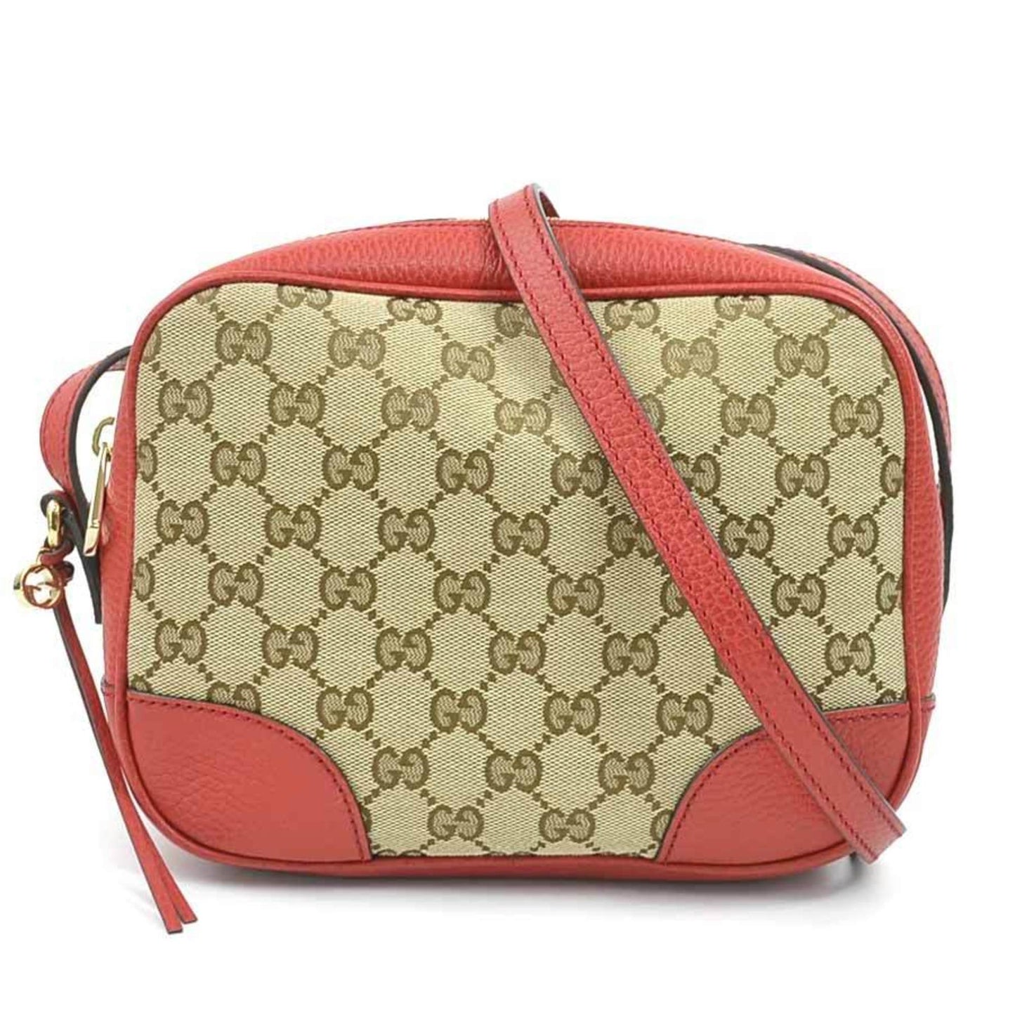 Gucci Brown Red Color Gg Canvas Leather Shoulder Bag ( )
