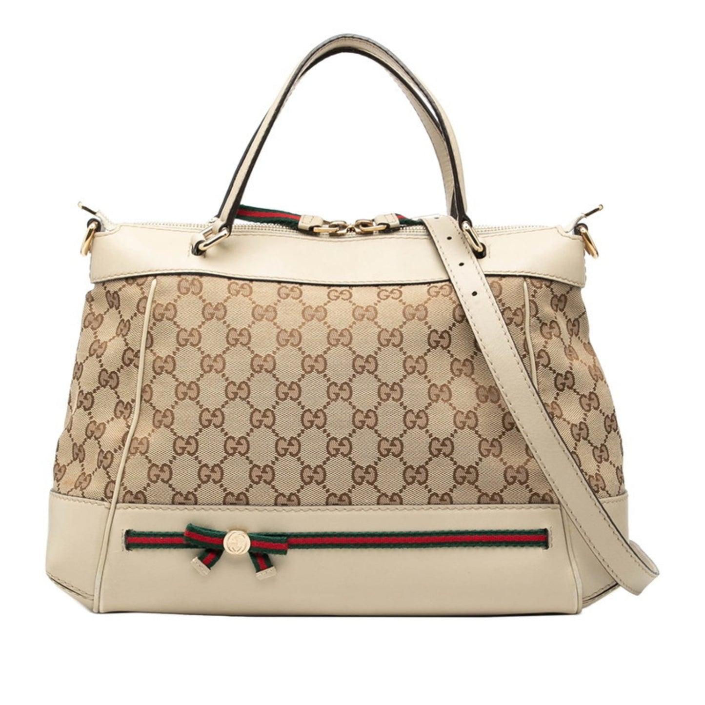 Gucci Gg Canvas Beige Ivory Leather Handbag Shoulder Bag ( )