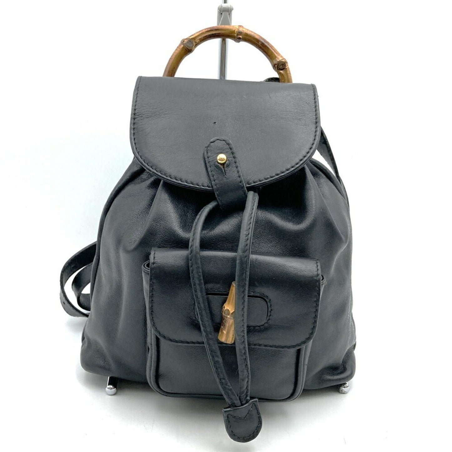 Gucci Black Leather Bamboo Backpack ( )