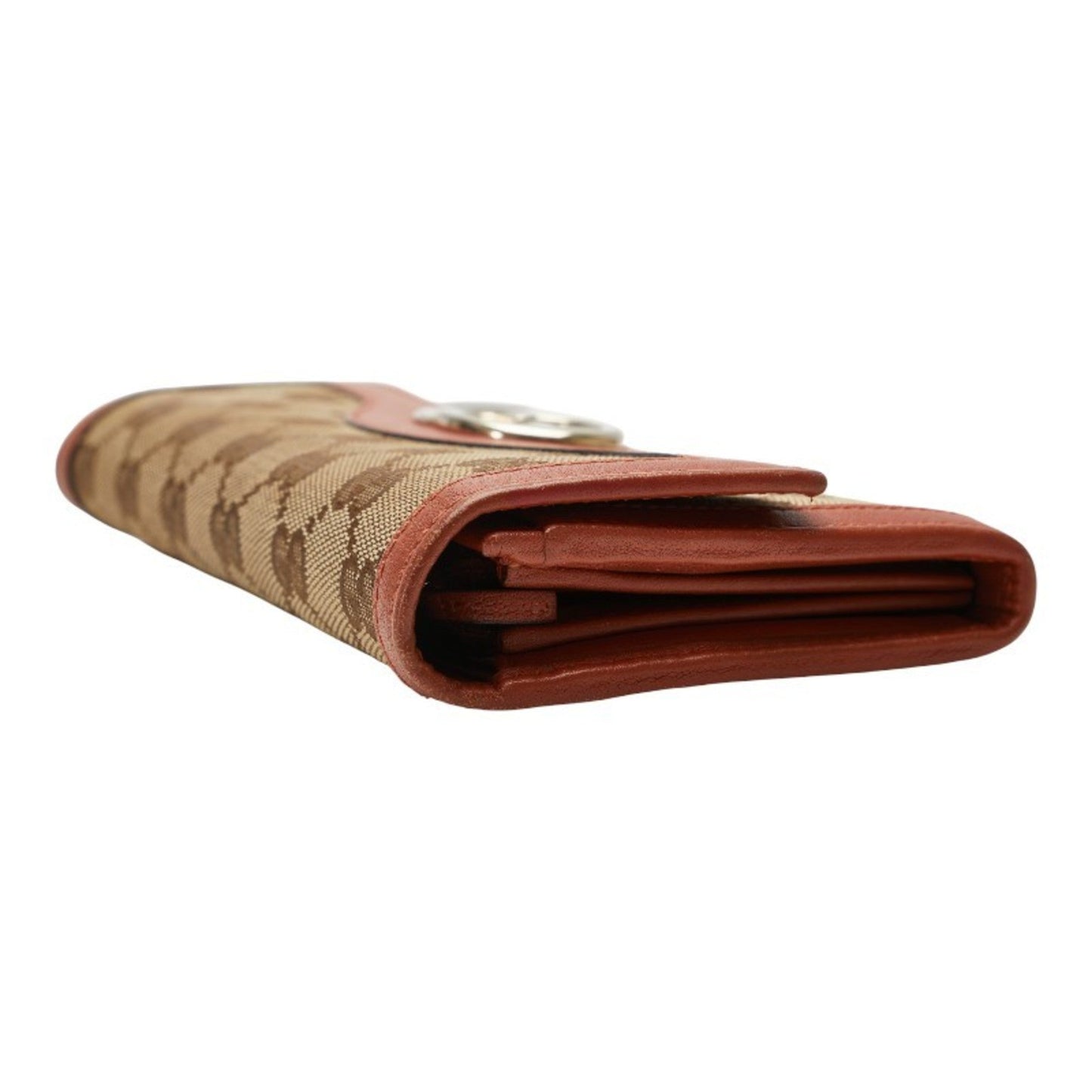 Gucci Beige Brown Gg Canvas Leather Long Wallet (Bi-Fold) ( )