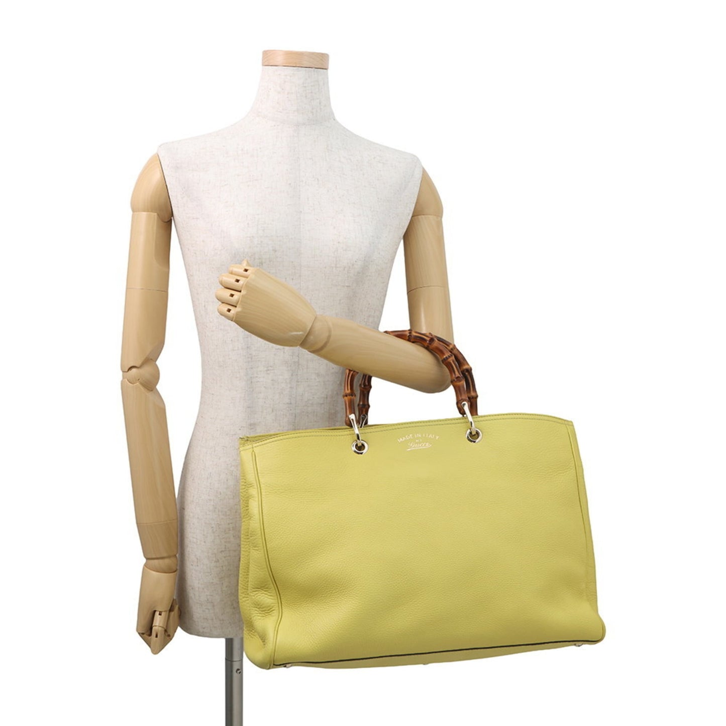 Gucci Beige Champagne Gold Yellow Bamboo Leather Tote Bag ( )