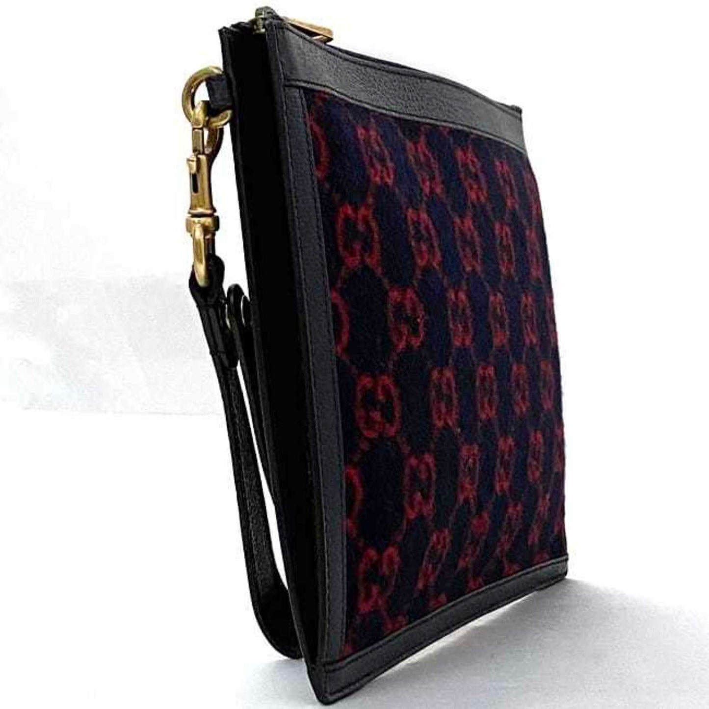 Gucci Navy Red Color Wool Leather Clutch Bag Handbag