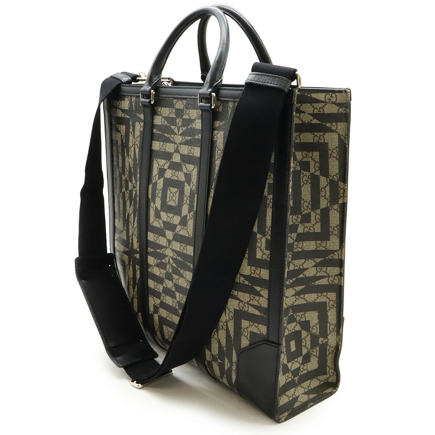 Gucci Beige Black Pvc Leather Shoulder Bag Tote Bag ( )