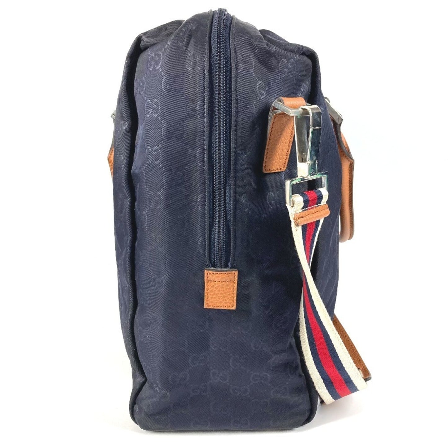 Gucci Brown Navy Nylon Leather Boston Bag ( )