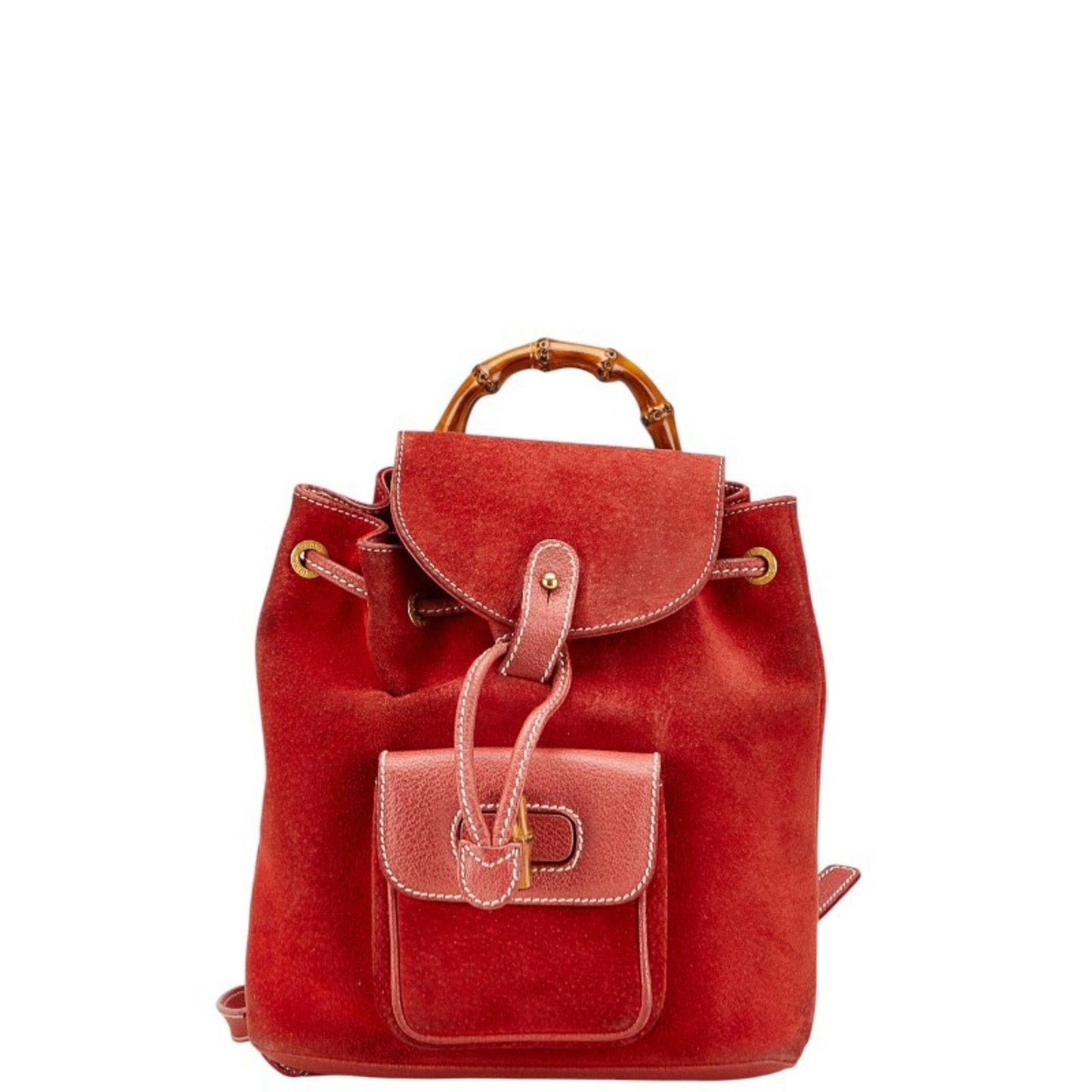 Gucci Bamboo Red Color Suede Leather Backpack ( )