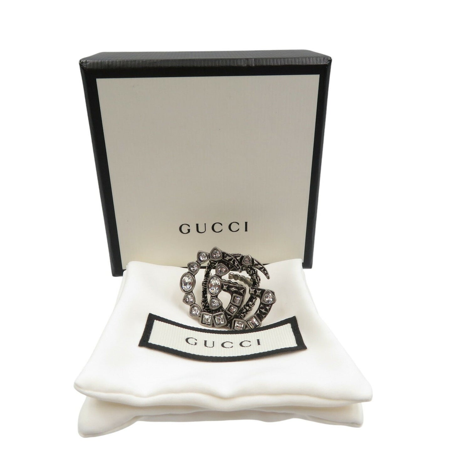 Gucci Silver Metal Rhinestone Band Ring ( )