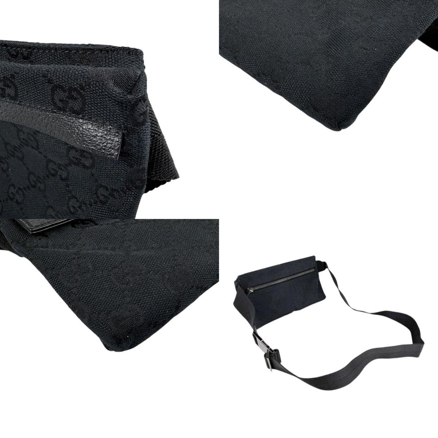 Gucci Black Gg Canvas Leather Fanny Pack ( )