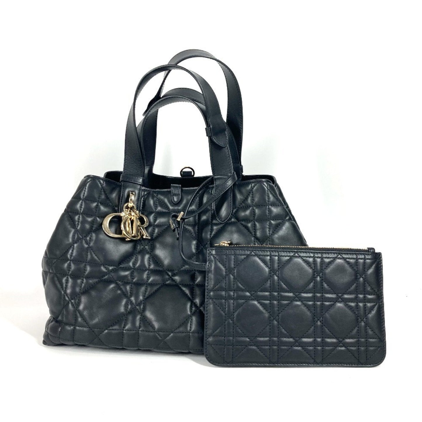 Christian Dior Black Leather Handbag Pouch Shoulder Bag Tote Bag ()