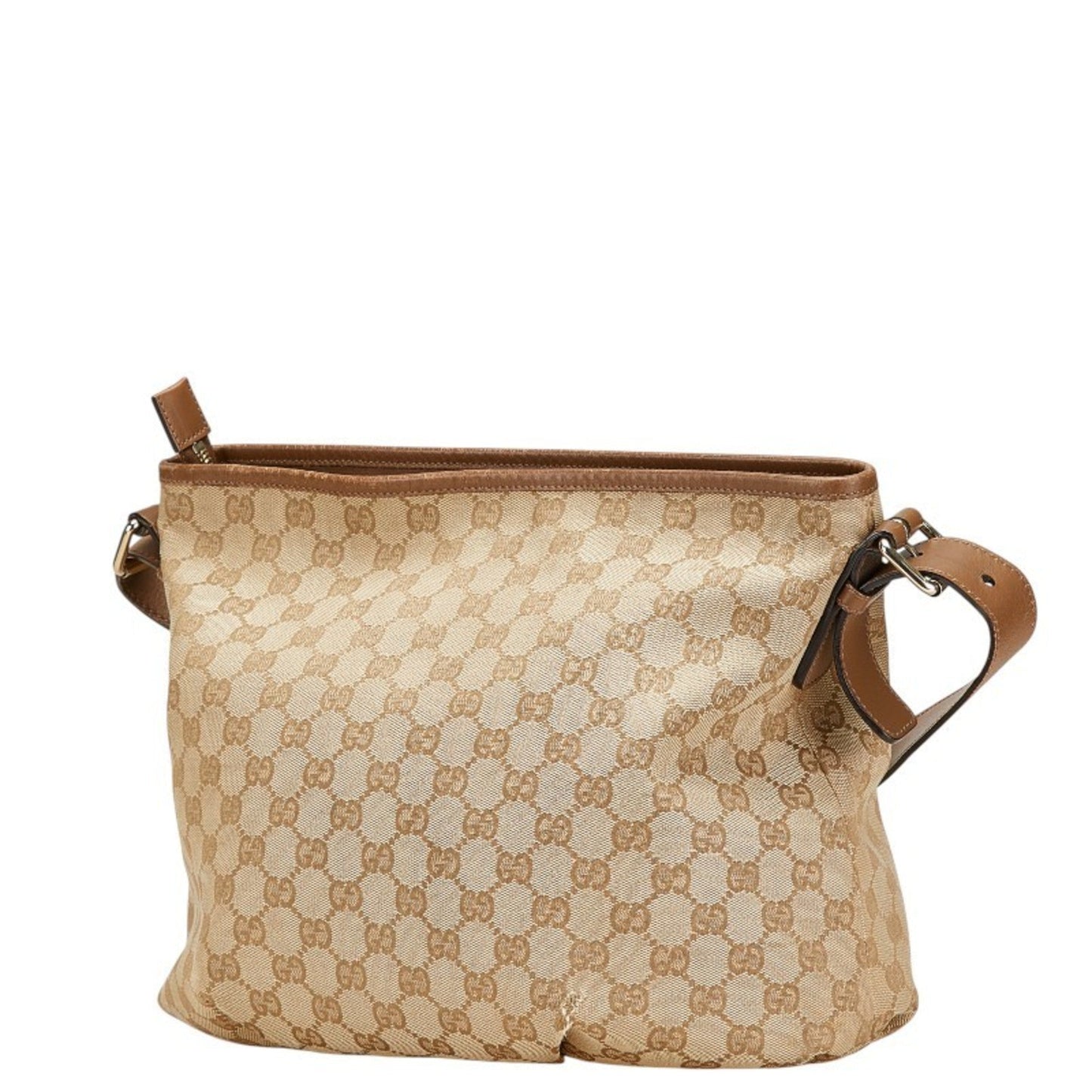 Gucci Beige Brown Canvas Leather Shoulder Bag ( )