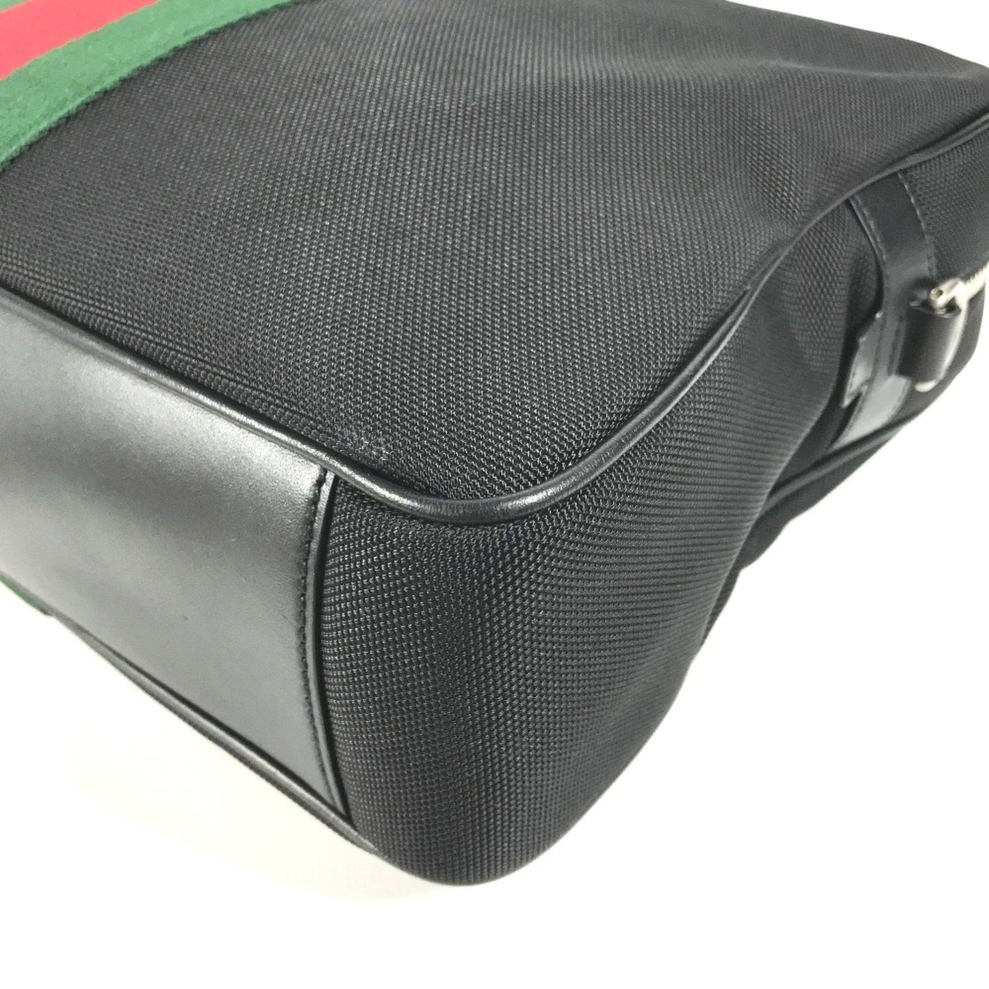 Gucci Black Leather Canvas Handbag Shoulder Bag Tote Bag ( )