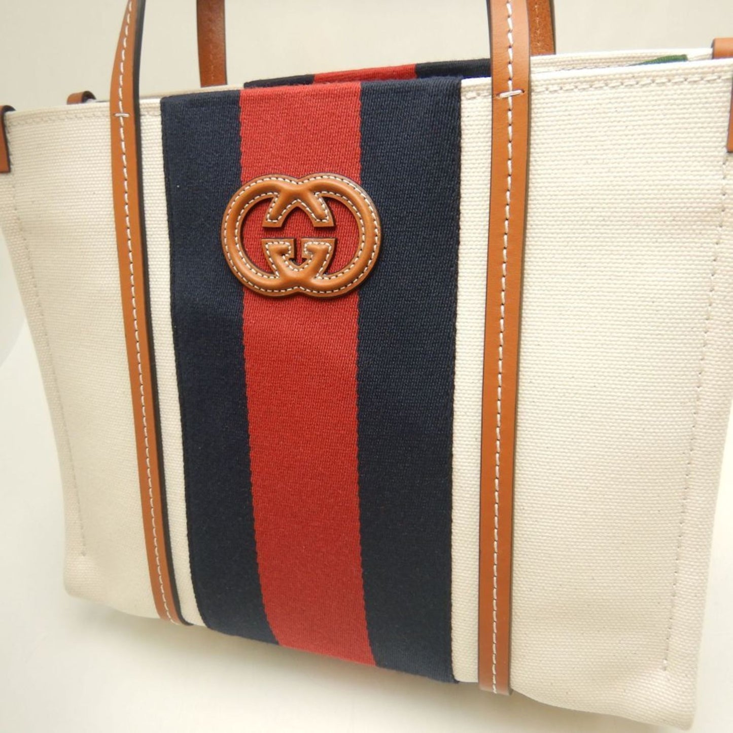 Gucci Brown Ivory Canvas Tote Bag ( )
