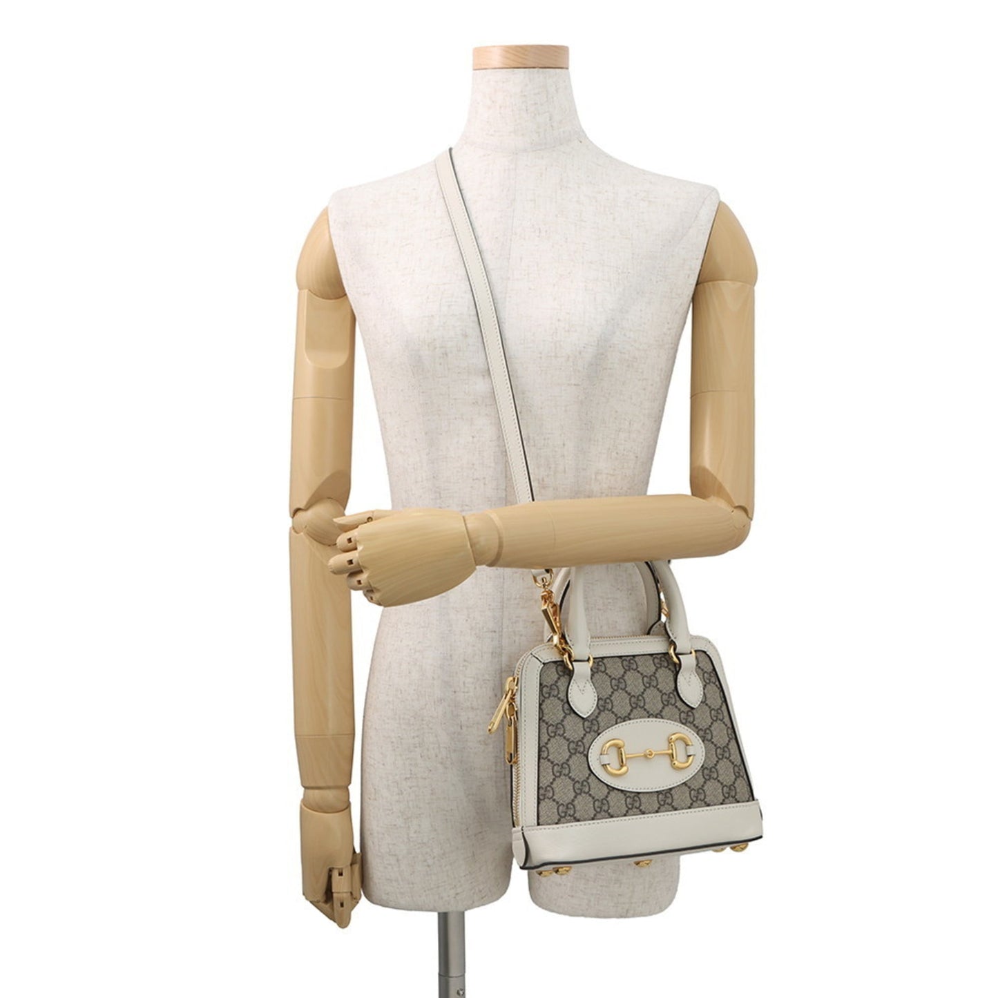 Gucci Horsebit Beige Ivory Gg Supreme Leather Handbag Shoulder Bag ( )