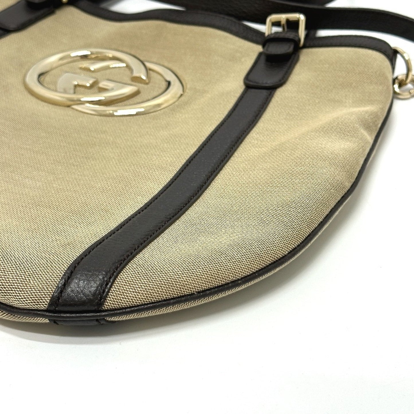 Gucci Beige Canvas Leather Shoulder Bag Tote Bag ( )