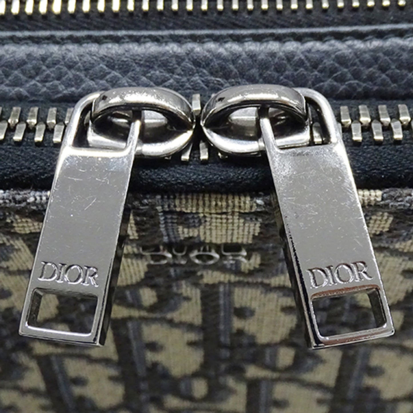 Christian Dior Beige Black Cotton Fabric Leather Shoulder Bag ()