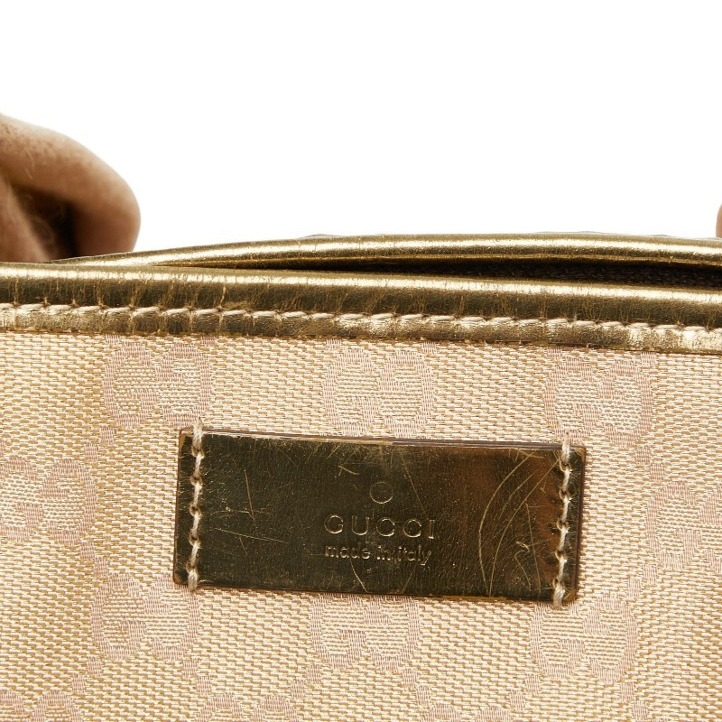 Gucci Beige Gold Canvas Leather Handbag Tote Bag ( )